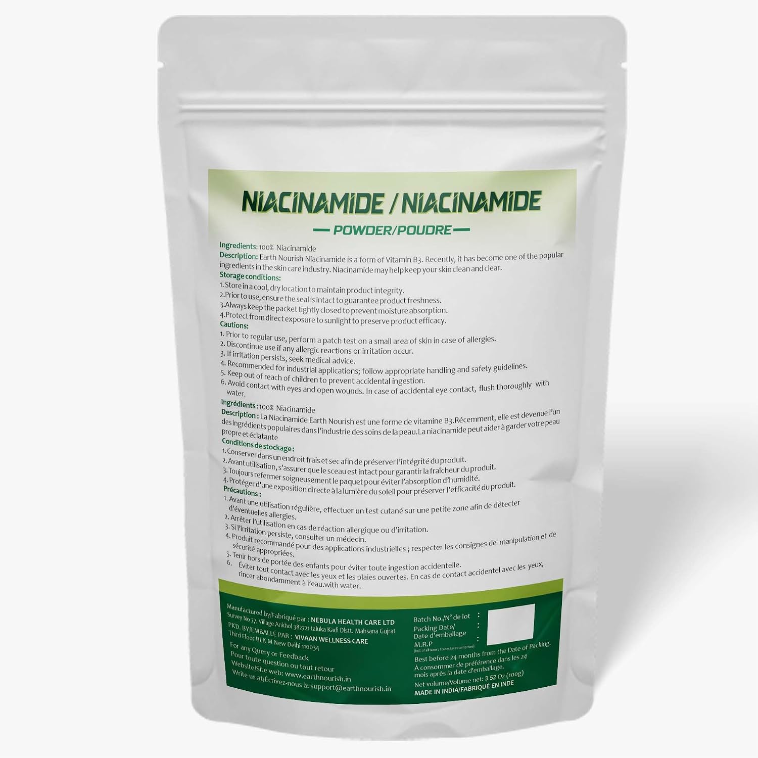 Earth Nourish Niacinamide Powder, 100g - Cosmetic Grade for DIY Skin care Formulations - görsel 2
