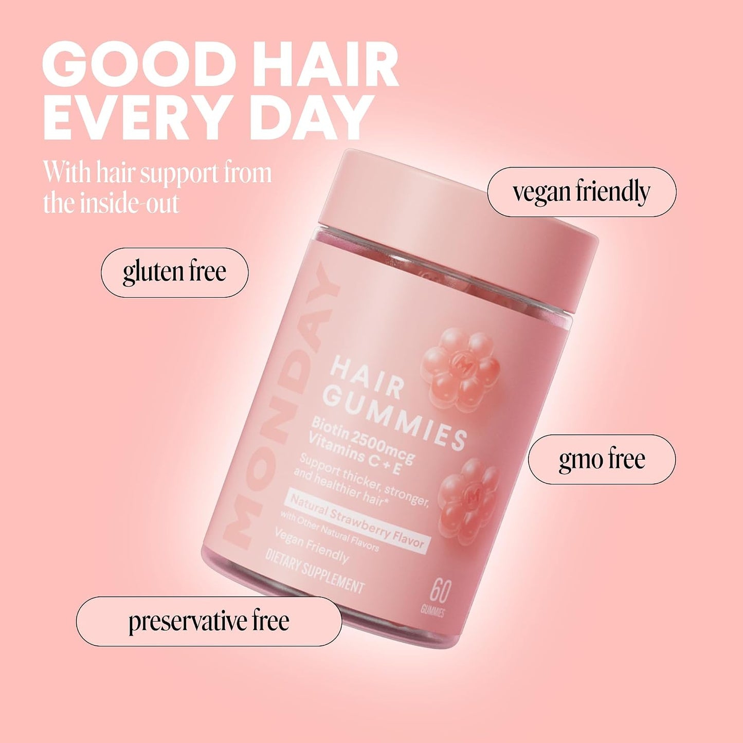 Monday Hair care Hair Gummies with 2500 mcg Biotin, Vitamin C & Vitamin E – 60 Gummies - görsel 6