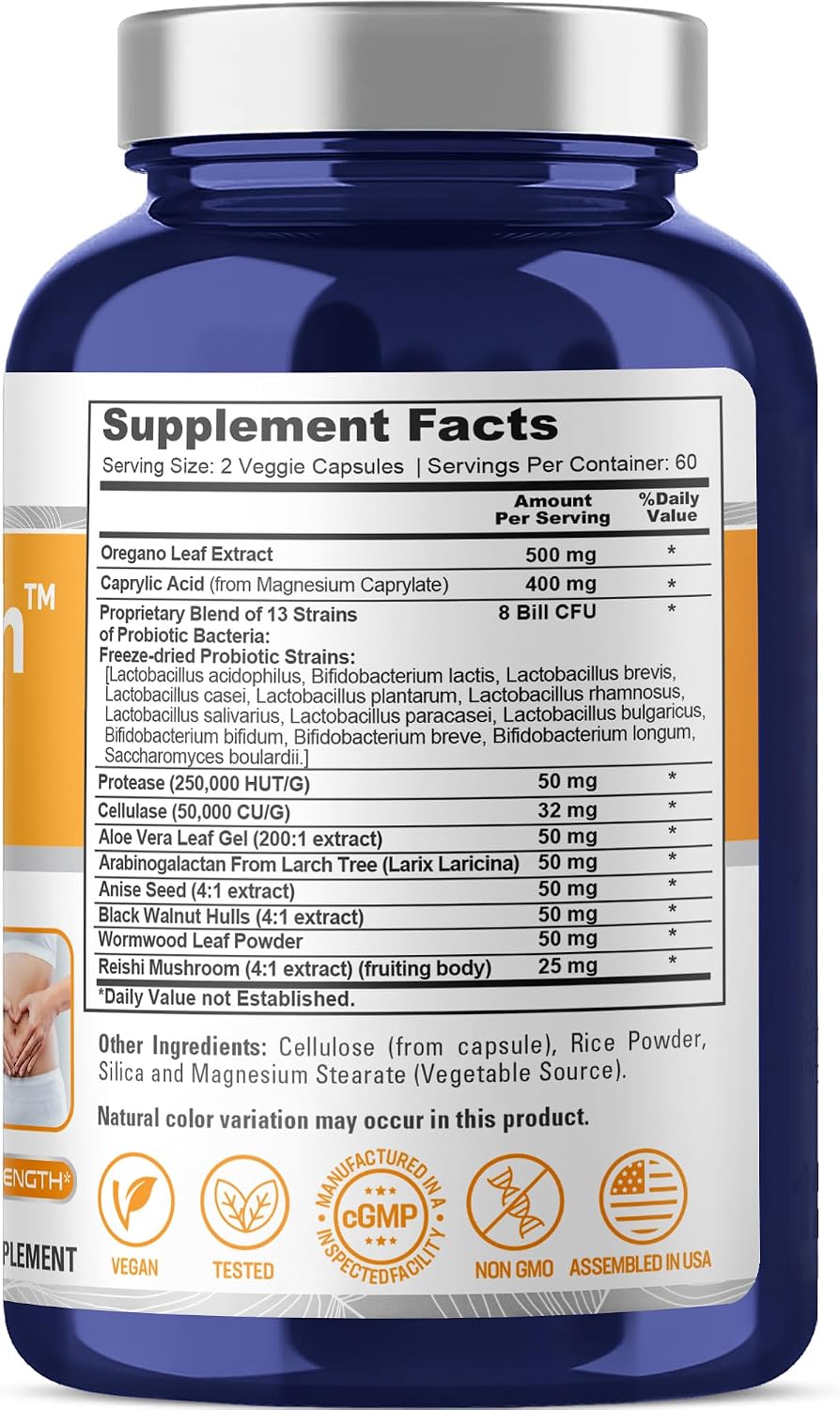 NusaPure CandiHealth Complex Capsules, 500mg Oregano Leaf & 400mg Caprylic Acid, 120 Vegan Capsules (Non-GMO, Vegan) - görsel 2