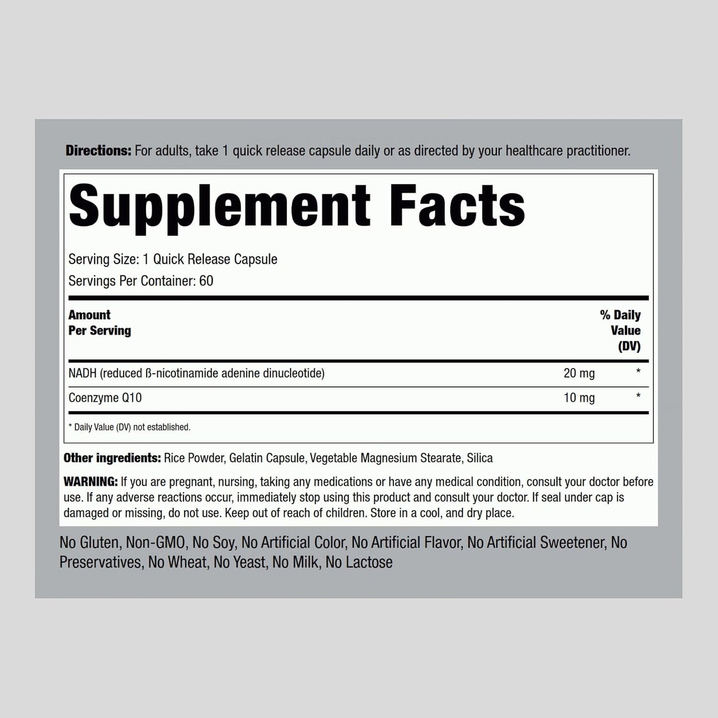 Piping Rock NADH CoQ10 Supplement, 20 mg, 60 Capsules - görsel 2