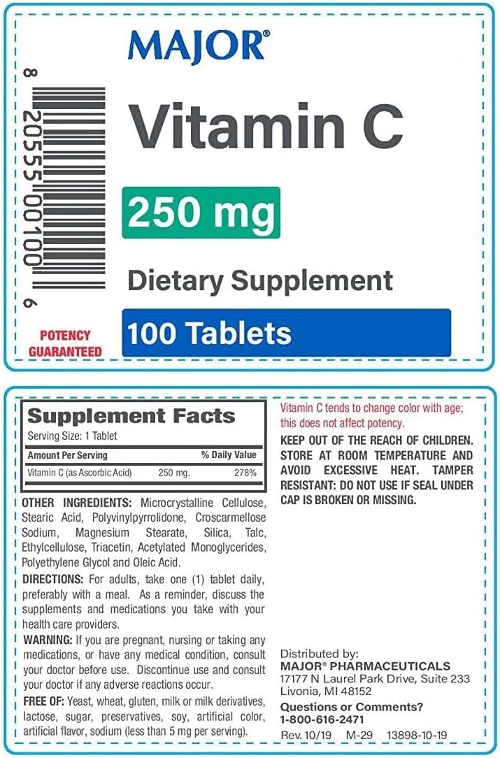 Major Vitamin C 100 Tablets 250mg Food Supplement for Adults - görsel 2