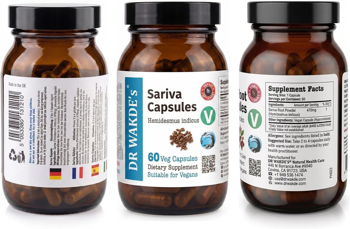 DR WAKDE'S Sariva Capsules (Hemidesmus indicus) – 100% Herbal Ayurvedic Supplement - görsel 2
