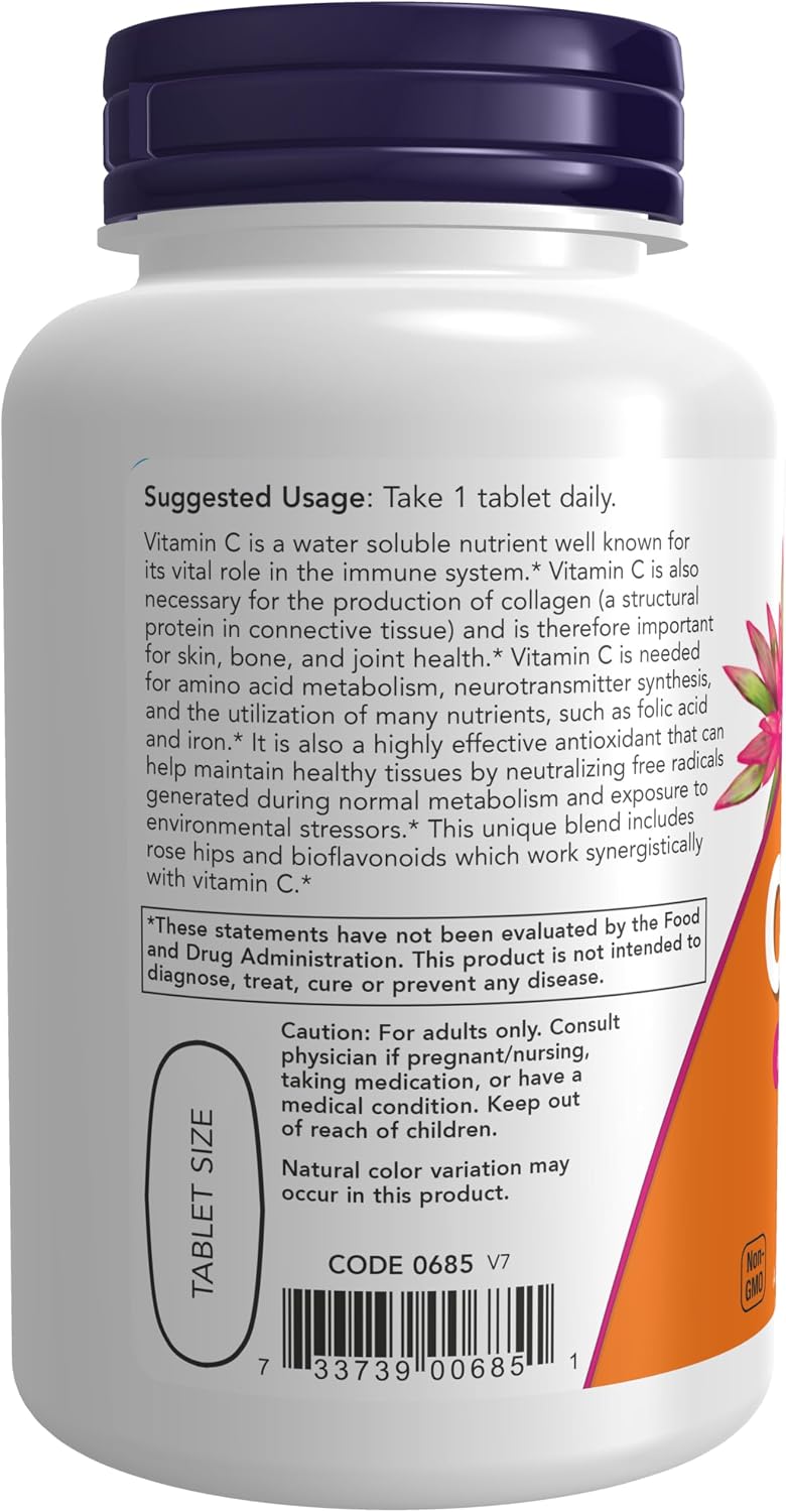 NOW Foods Vitamin C-1000 with Rose Hips and Bioflavonoids, 100 Tablets - görsel 3