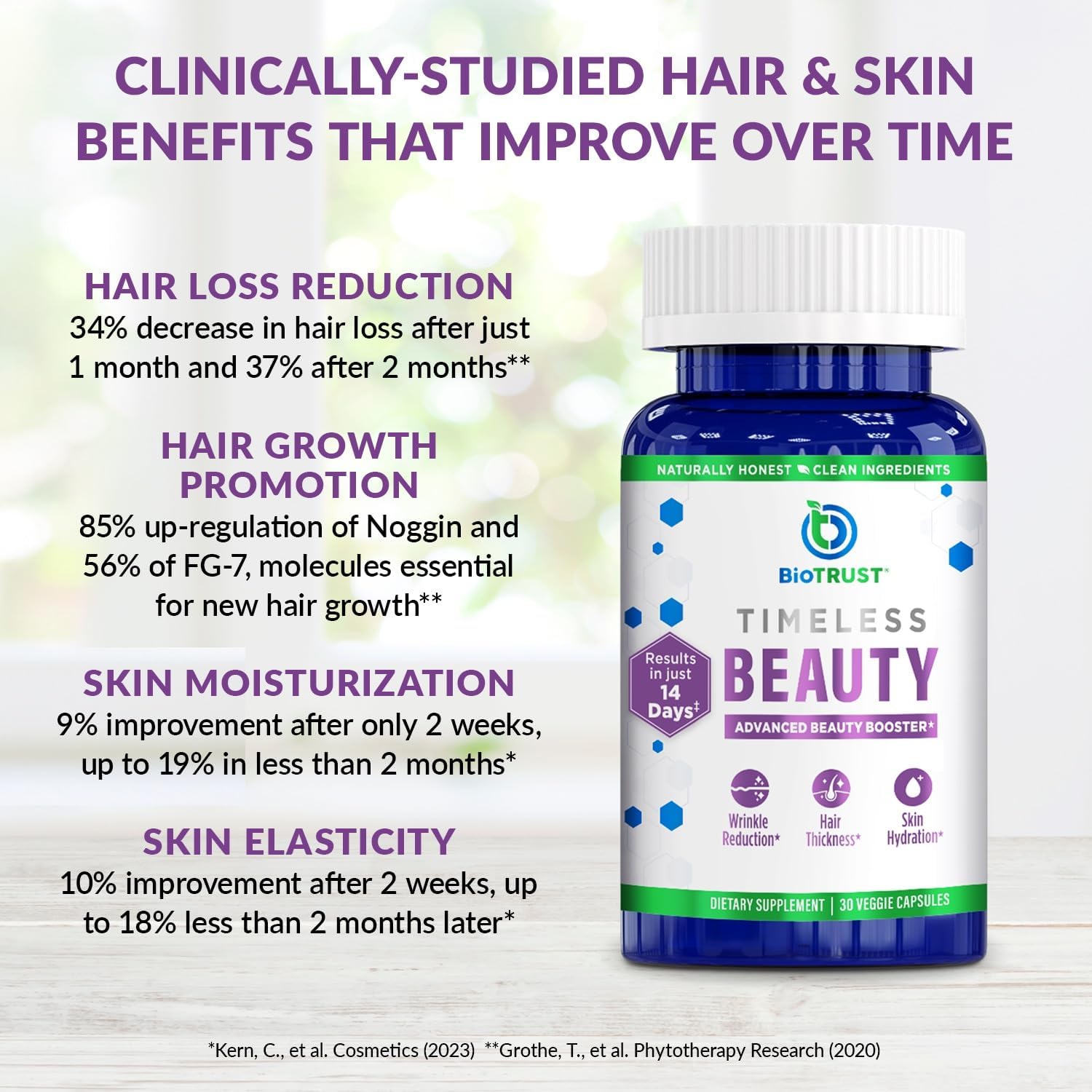 BioTrust Timeless Beauty Ceramide Booster – Hair and Skin Restoring Phytoceramides Supplement + Vitamin C, Vitamin E, Biotin, Zinc, Hyaluronic Acid – Potent Blend for Hair, Skin and Nails – 30 Capsules - görsel 5
