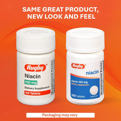 Rugby Niacin 100mg Tablets with Calcium - Vitamin B3 Food Supplement (100 Count)