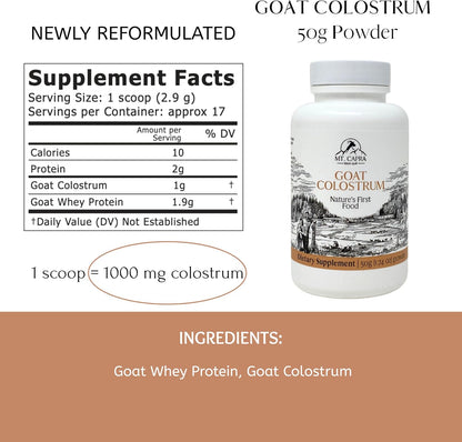 Mt. Capra Goat Colostrum – Grass-Fed, Rich in Immunoglobulins, 50g (17 Servings)
