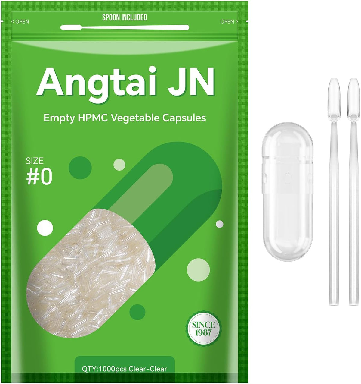 Angtai JN Size 0 Empty Capsules Vegan Plant Based Clear (100 Count) Gluten-free, Non-GM, Halal Certified Pill Caps Filling Kit with 2 Spoons for Vegetarian DIY Your Own Supplements - görsel 10