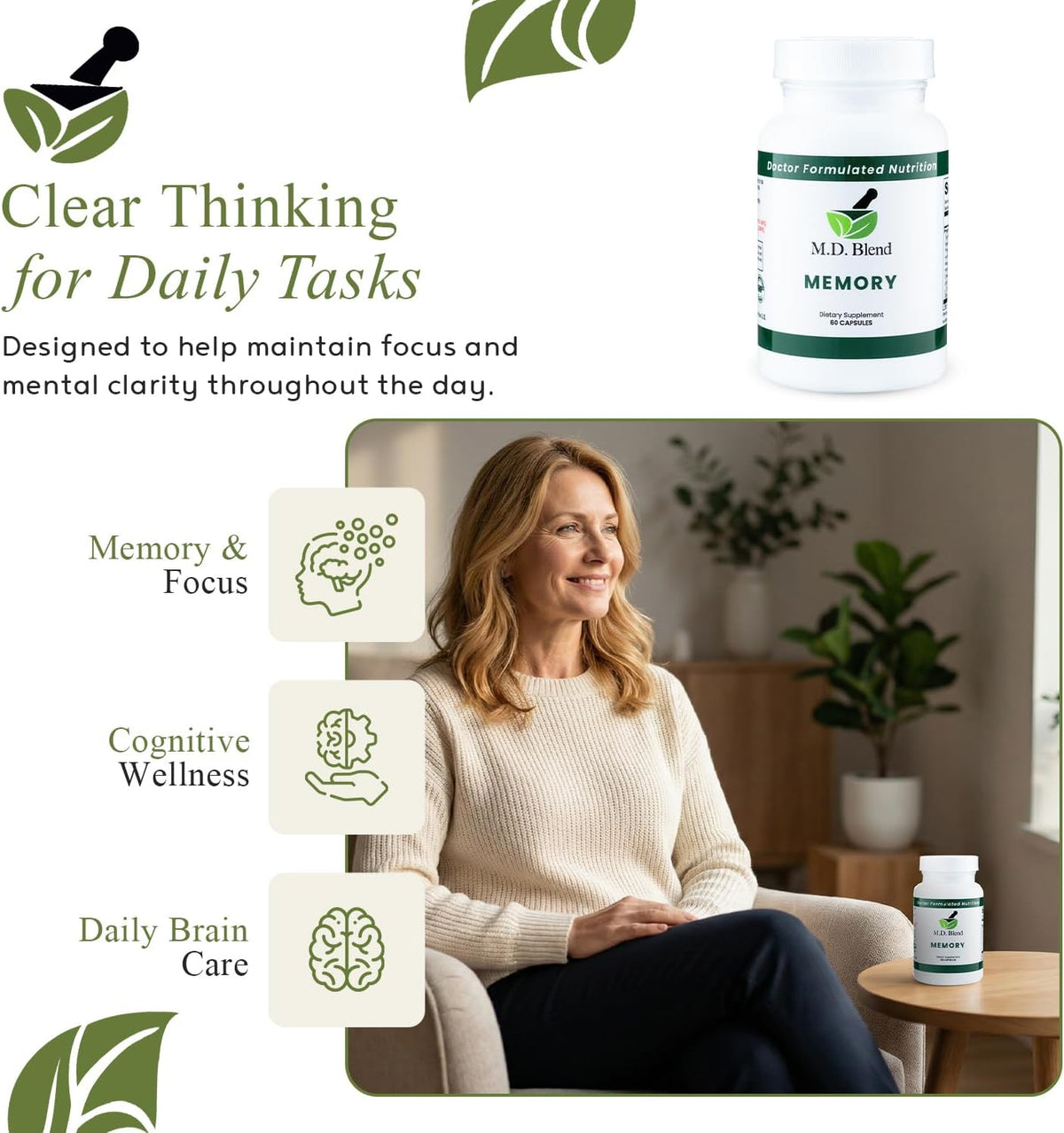Brain Support for Memory and Focus - Brain Supplement for Memory & Neural Function - Premium L-Tyrosine, Phosphatidylserine, Bacopa Monnieri Focus Supplement, 180 Capsules (Pack of 3) - görsel 2