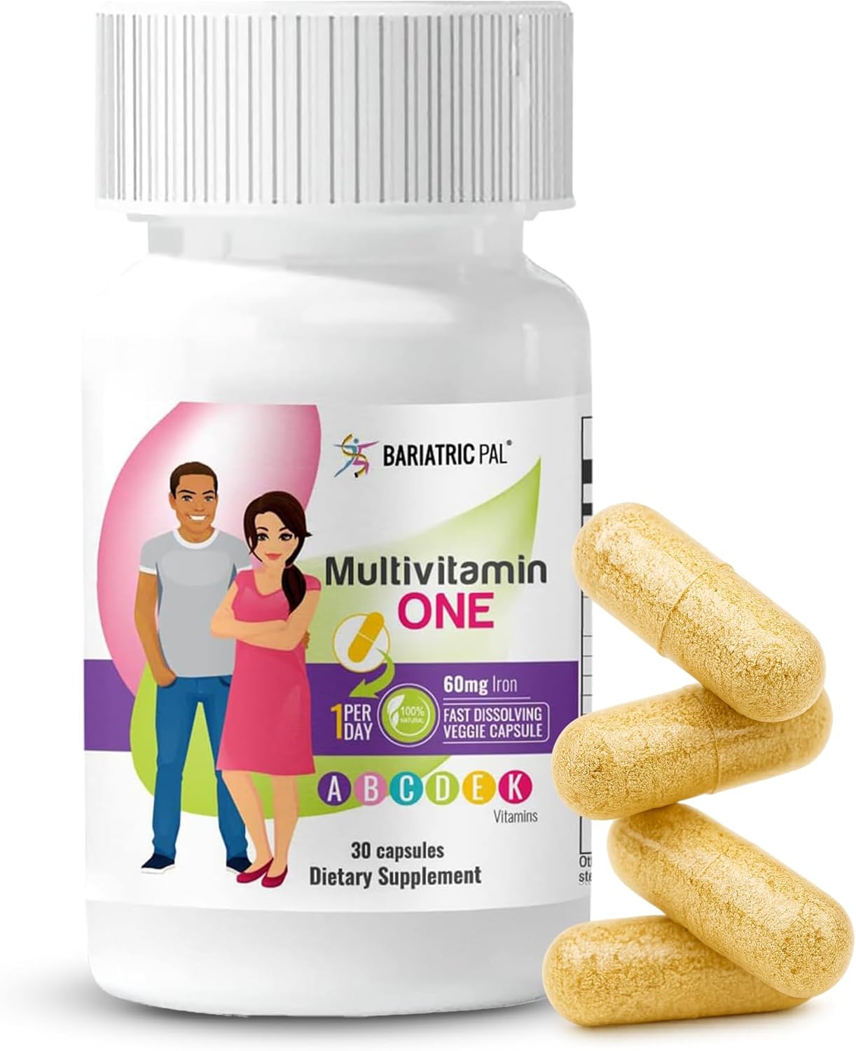 BariatricPal Multivitamin ONE – 1 per Day Bariatric Multivitamin with 60 mg Iron, 30 Capsules - görsel 1