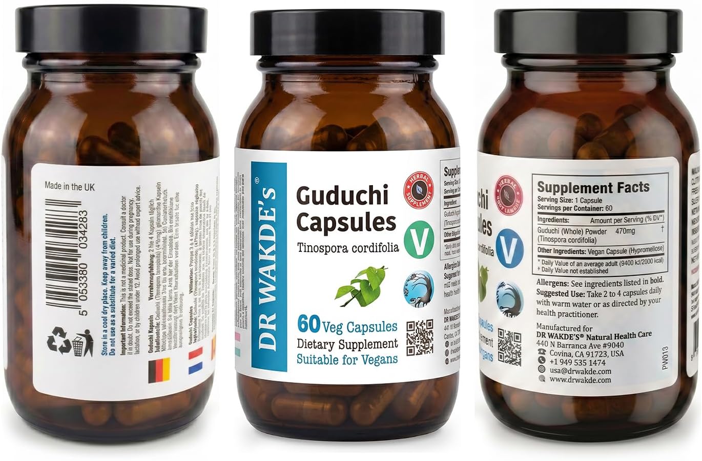 DR WAKDE's Guduchi Capsules (Tinospora cordifolia, 60 Veg Caps, Plant-Based Supplement, Ayurvedic Herb, All Natural, Vegan) - görsel 2