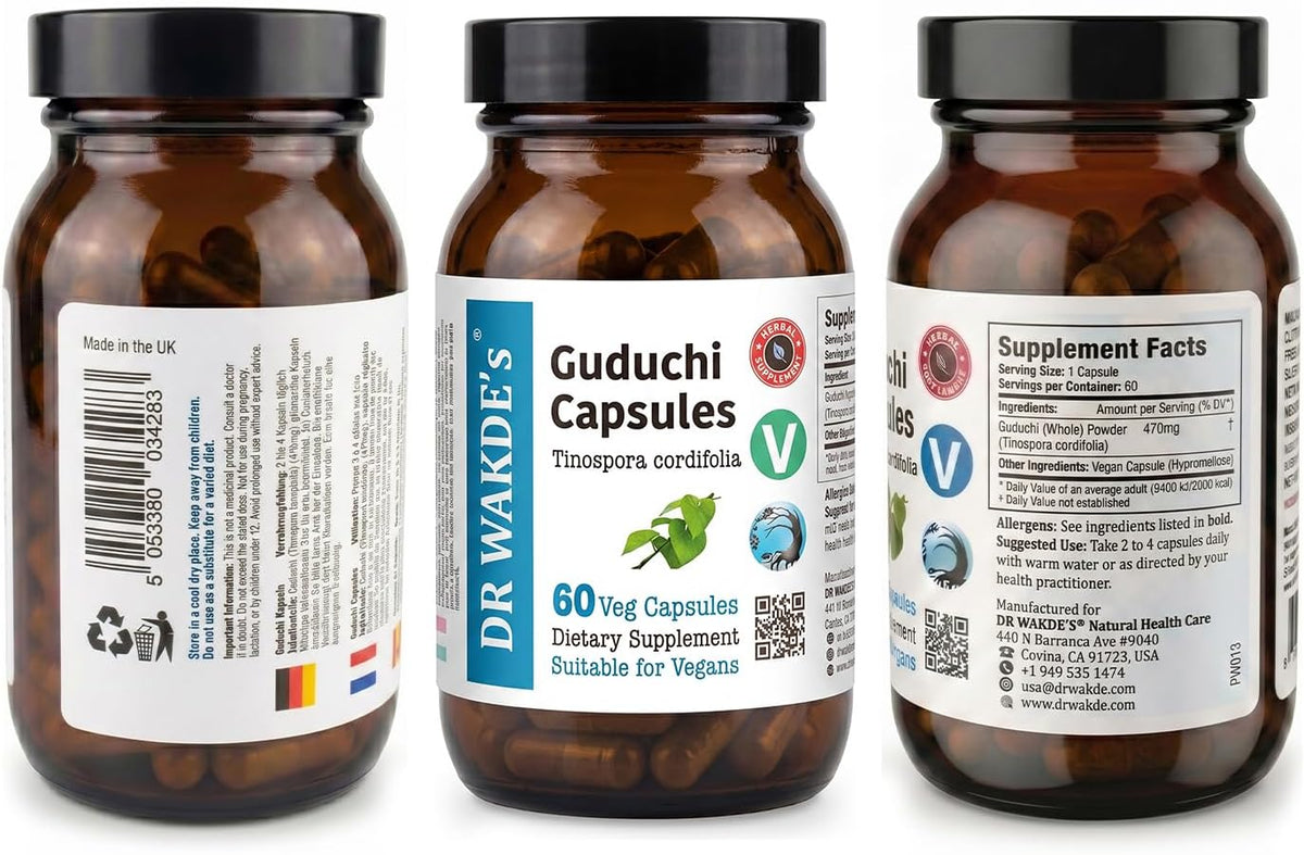 DR WAKDE's Guduchi Capsules (Tinospora cordifolia, 60 Veg Caps, Plant-Based Supplement, Ayurvedic Herb, All Natural, Vegan) - görsel 2