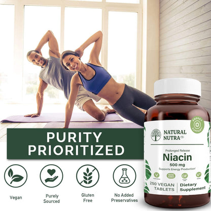 Natural Nutra Time-Release Niacin 500mg (Vitamin B3) – 100 Vegan Tablets