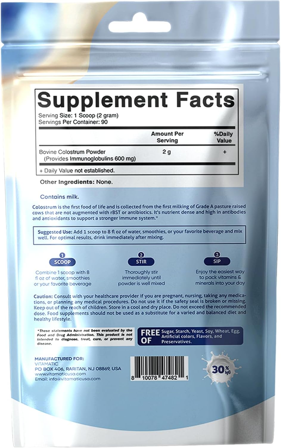Vitamatic Bovine Colostrum 30% IgG Powder – Gut Health, Hair, Beauty, Muscle Recovery, Immune Support – Unflavoured (180g) - görsel 9