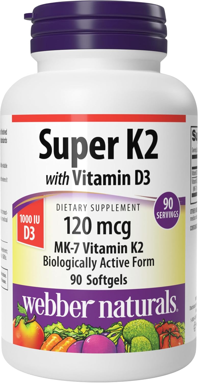 Webber Naturals Vitamin D3 K2 Supplements, 1,000 IU / 120mcg, 90 Softgels - görsel 1