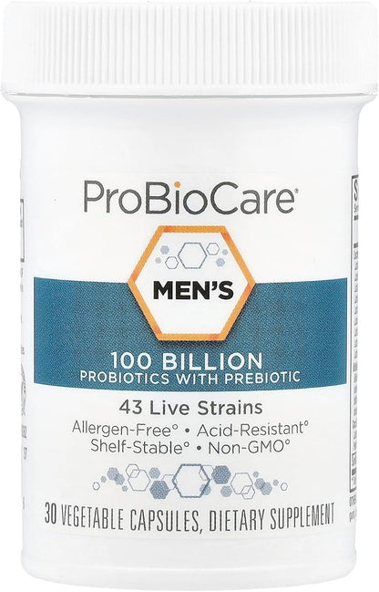 ProBioCare Probiotic for Men - Advanced Formula with 100 Billion CFUs for Digestive Support (30 Vegetable Capsules)