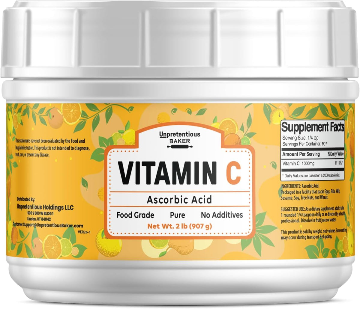 Unpretentious Vitamin C Powder (907g) Ascorbic Acid, Resealable Tub - görsel 1