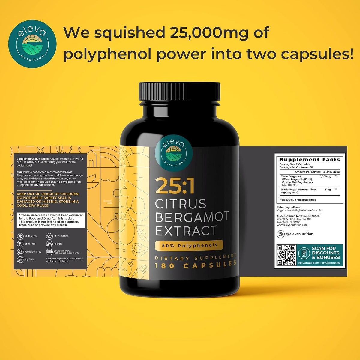 Citrus Bergamot Extract 1000mg Capsules — Natural 25:1 Citrus Bergamot Supplement with 50% Polyphenols and Black Pepper Extract — Natural Formula Vegan and Non-GMO — 180 Capsules - görsel 5