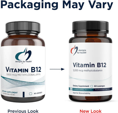 Designs for Health Vitamin B12 Lozenges - 5000 mcg Methylcobalamin - Natural Berry Flavour (60 Lozenges)