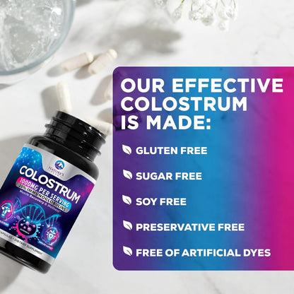 Nature's Peak Bovine Colostrum Supplement 1000mg – 20% Immunoglobulins (IgG) for Immune and Gut Support, 120 Capsules
