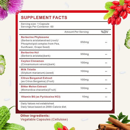 Spliferkou 7-in-1 Berberine Phytosome & Ceylon Cinnamon Complex – 60 Capsules