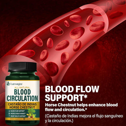 Fuenvegtal Horse Chestnut Circulation Capsules - 10-in-1 Herbal Formula for Healthy Blood Flow & Nitric Oxide Support (90 Capsules)