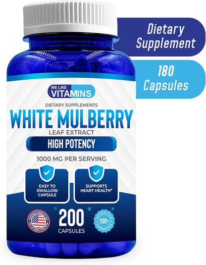 White Mulberry 1000mg 200 Vegan Capsules – White Mulberry Leaf Extract Supplement