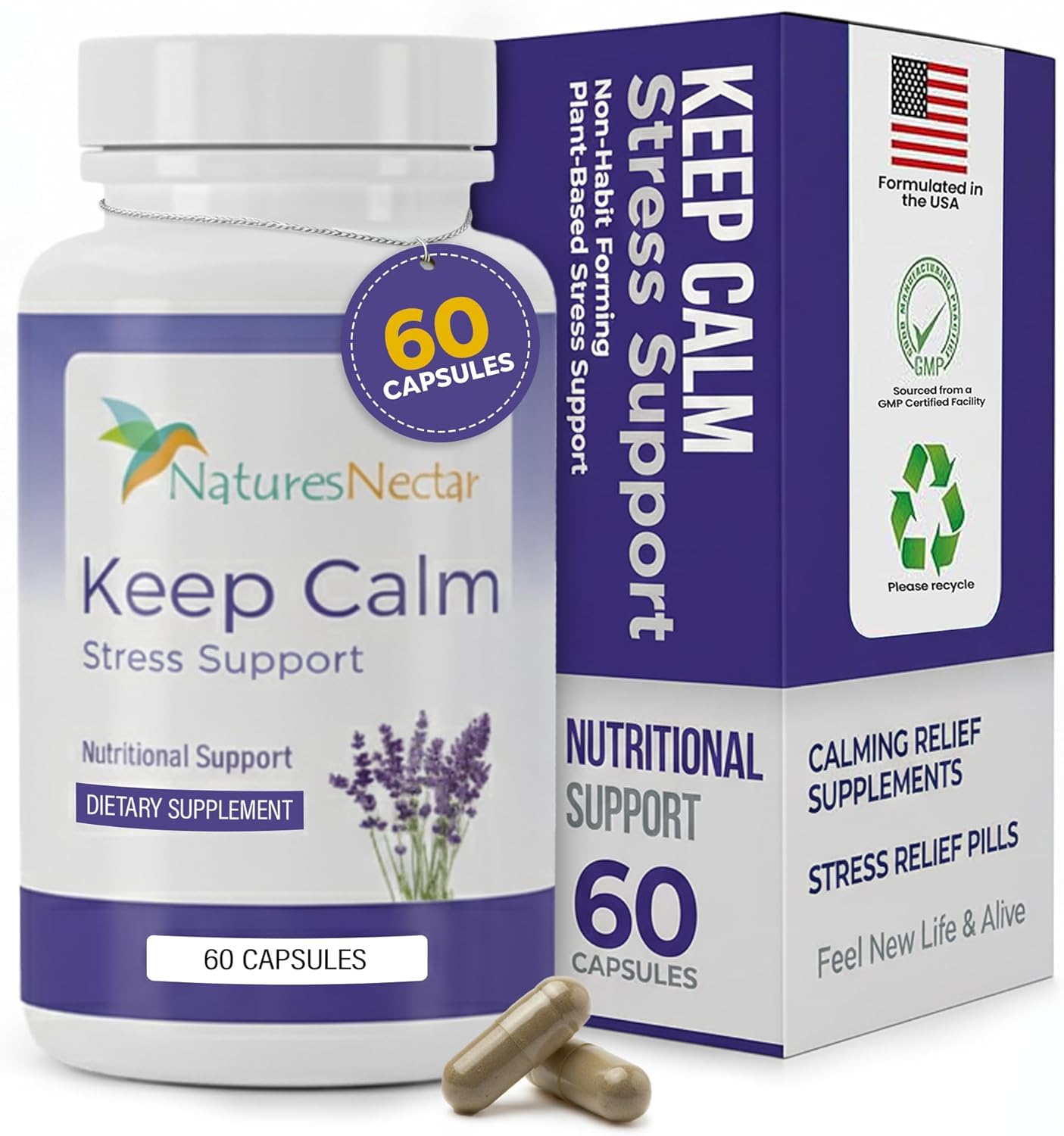 Nature's Nectar Keep Calm – Capsules with Ashwagandha, GABA, Magnesium & 5-HTP - görsel 1