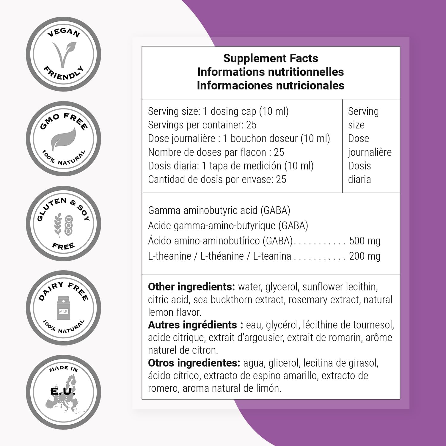 Supersmart - Liposomal GABA 500mg per Day with L-Theanine - Natural Lemon Flavour - 250 ml - görsel 4