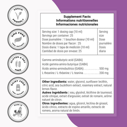 Supersmart - Liposomal GABA 500mg per Day with L-Theanine - Natural Lemon Flavour - 250 ml