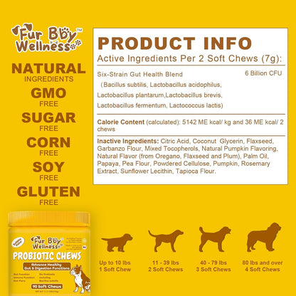 Vet Strength Probiotics for Dogs - Fast Relief for Diarrhoea, Gas & Upset Stomach - Maximum Gut, Immune & Allergy Support - Pumpkin Flavour Soft Chews for All Breeds, 90 Count