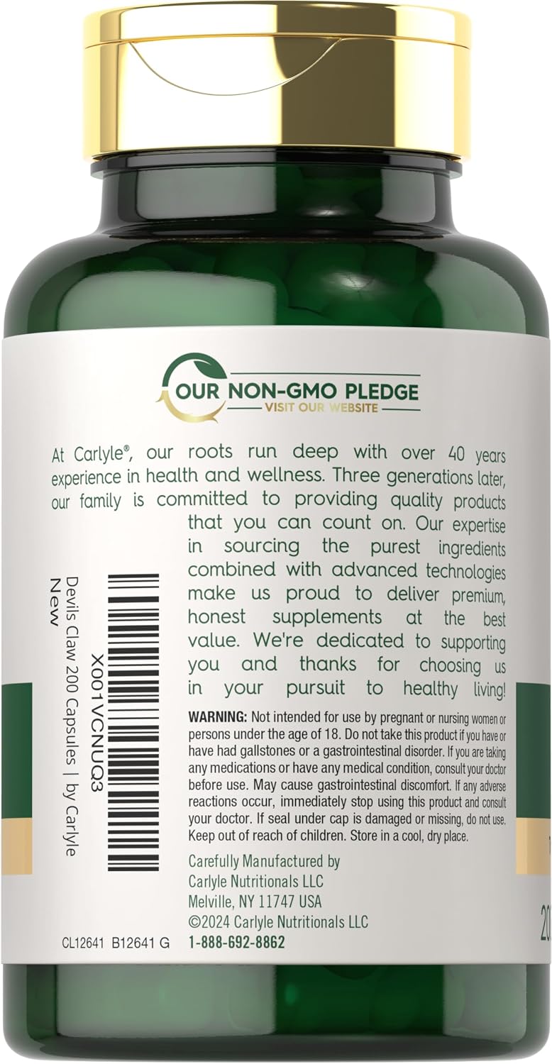 Carlyle Devil's Claw Herbal Supplement, 200 Capsules - Non-GMO & Gluten-free - görsel 3