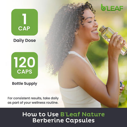 B'Leaf Nature Berberine Phytosome, 120 Capsules – 1100mg Berberine Supplement for Metabolic and Heart Health – Vegan, Gluten-Free, Non-GMO Berberine Phytosome Capsules for Immune Support