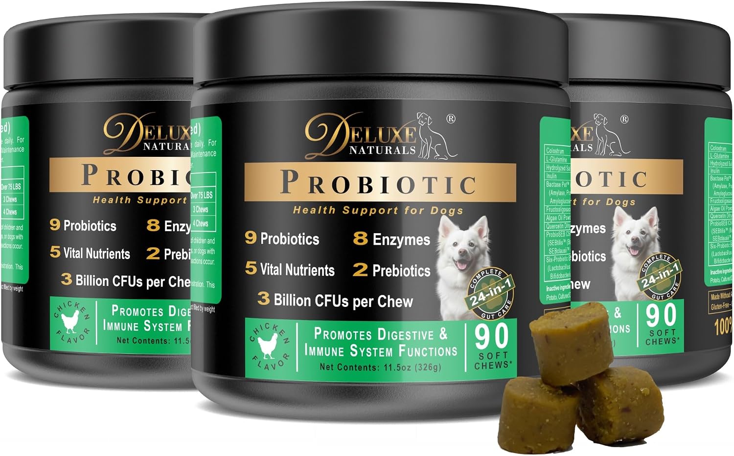 Deluxe Naturals Probiotic Soft Chews for Dogs – 270 Count (3 x 90ct) – Digestive & Immune Support – Chicken Flavour - görsel 1