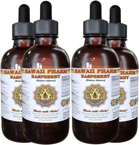 Hawaii Pharm Raspberry (Rubus idaeus) Liquid Extract - Herbal Supplement, 4x4 fl oz