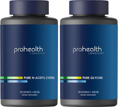 ProHealth Pure Glycine 1000 mg and Pure N-Acetyl Cysteine 600 mg, 120 Capsules Each (2-Pack) – UK