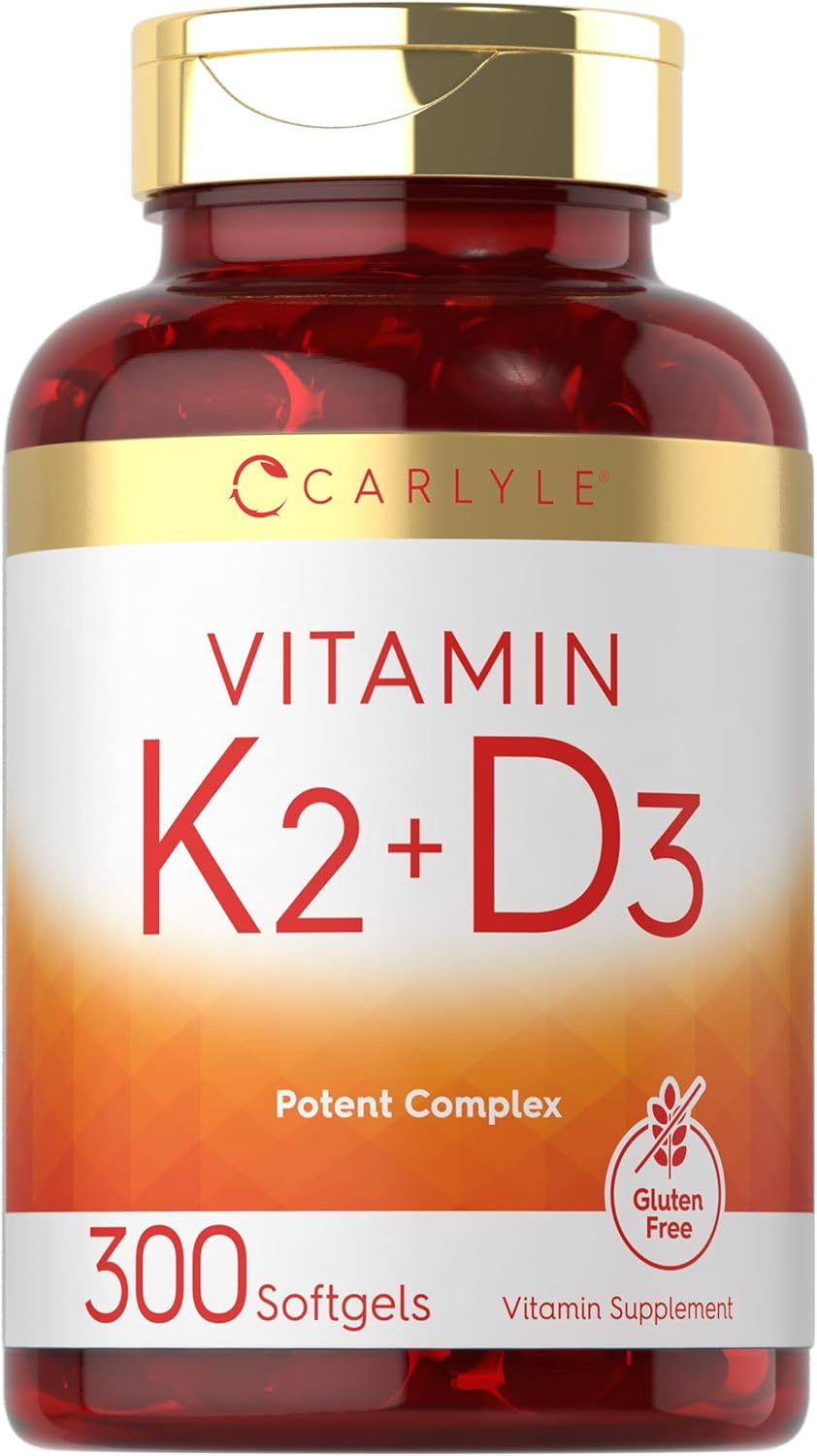 Carlyle Vitamin K2 D3 Supplement | 200mcg K2 MK7 & 10,000 IU D3 | 300 Softgels | Non-GMO, Gluten-free - görsel 1