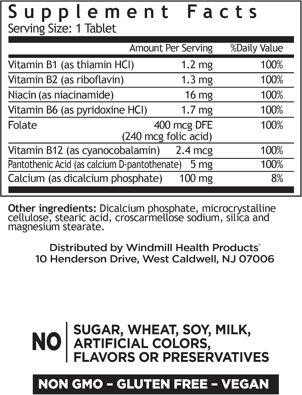 Windmill Natural Vitamins B Complex (100% Nutrient Reference Value) – 100 Tablets - görsel 2