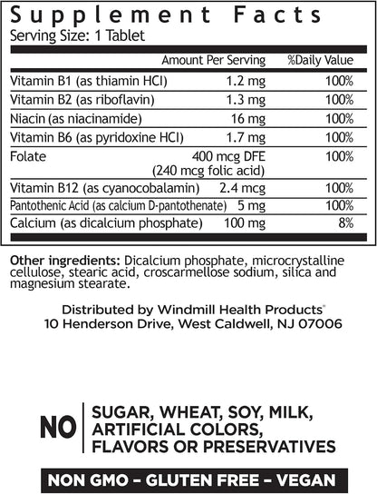 Windmill Natural Vitamins B Complex (100% Nutrient Reference Value) – 100 Tablets
