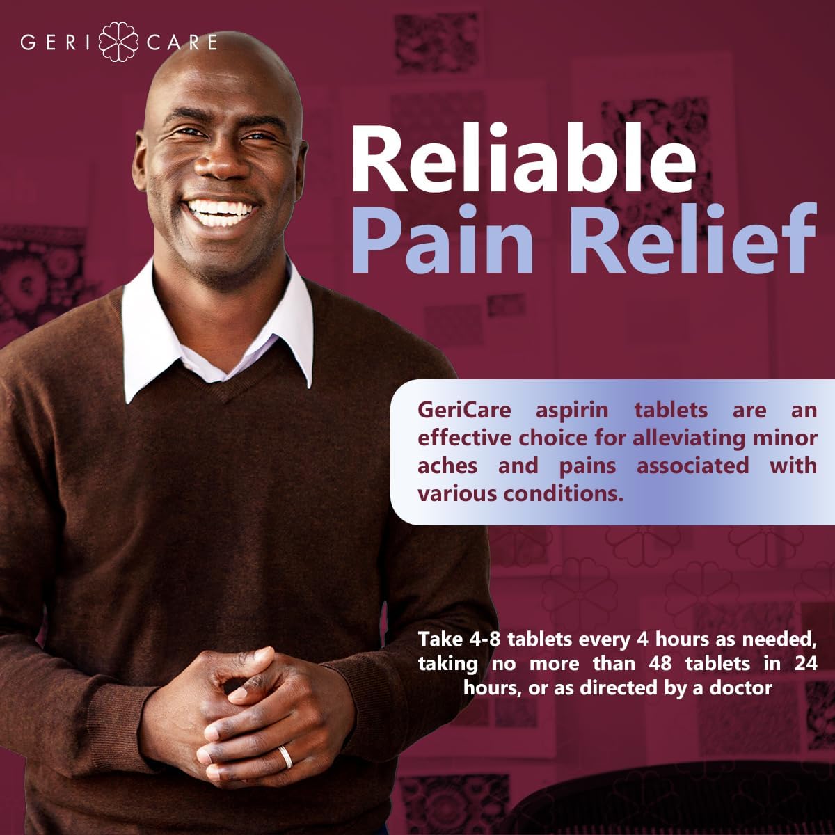 GeriCare Low Dose Adult Chewable Aspirin 81mg, Pain Reliever, Fever Reducer, 36 Tablets - görsel 7