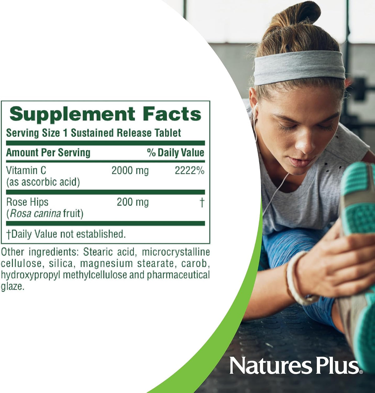 NaturesPlus Ultra-C 2000 mg Vitamin C with Rose Hips - 60 Tablets - görsel 5