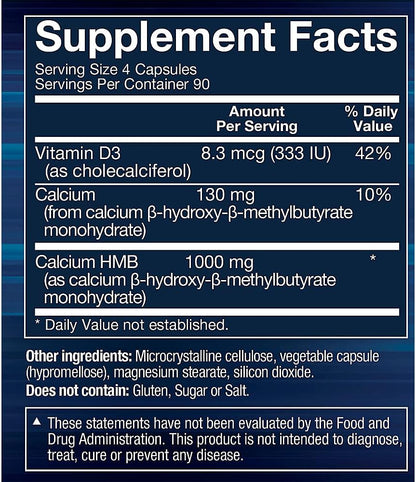 BodyTech HMB + Vitamin D3 - Supports Muscle Growth and Strength (360 Vegetable Capsules)