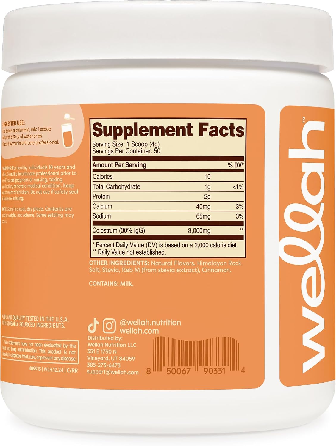 Wellah Colostrum Cinnamon Roll Flavoured (50 Servings) - Sweetened with Stevia, 3g Colostrum Per Serving, Food Supplement - görsel 4