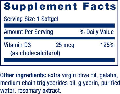 Life Extension Vitamin D3 25 mcg (1000 IU) - 250 Softgels