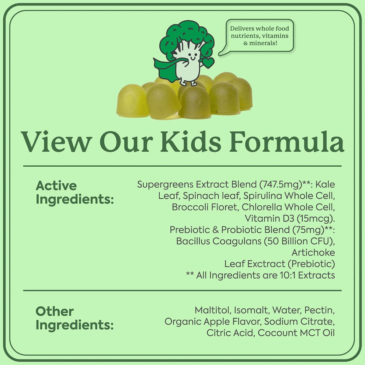 WonderGreens Kids Super Veggie Gummies - Sugar-Free Greens Gummies with Probiotics - Green Apple Flavour - 30 Count - görsel 9