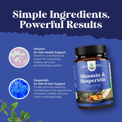 Diosmin Hesperidin 1000mg Complex for Circulation - Vegan, Non-GM, Gluten-free - 120 Capsules