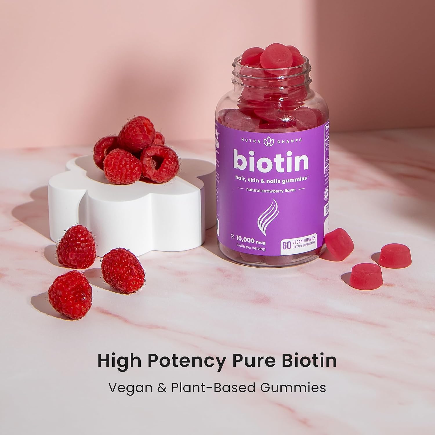 NutraChamps Biotin Gummies 10,000mcg (2 Pack) – High Potency Supplement for Hair, Skin and Nails - görsel 5