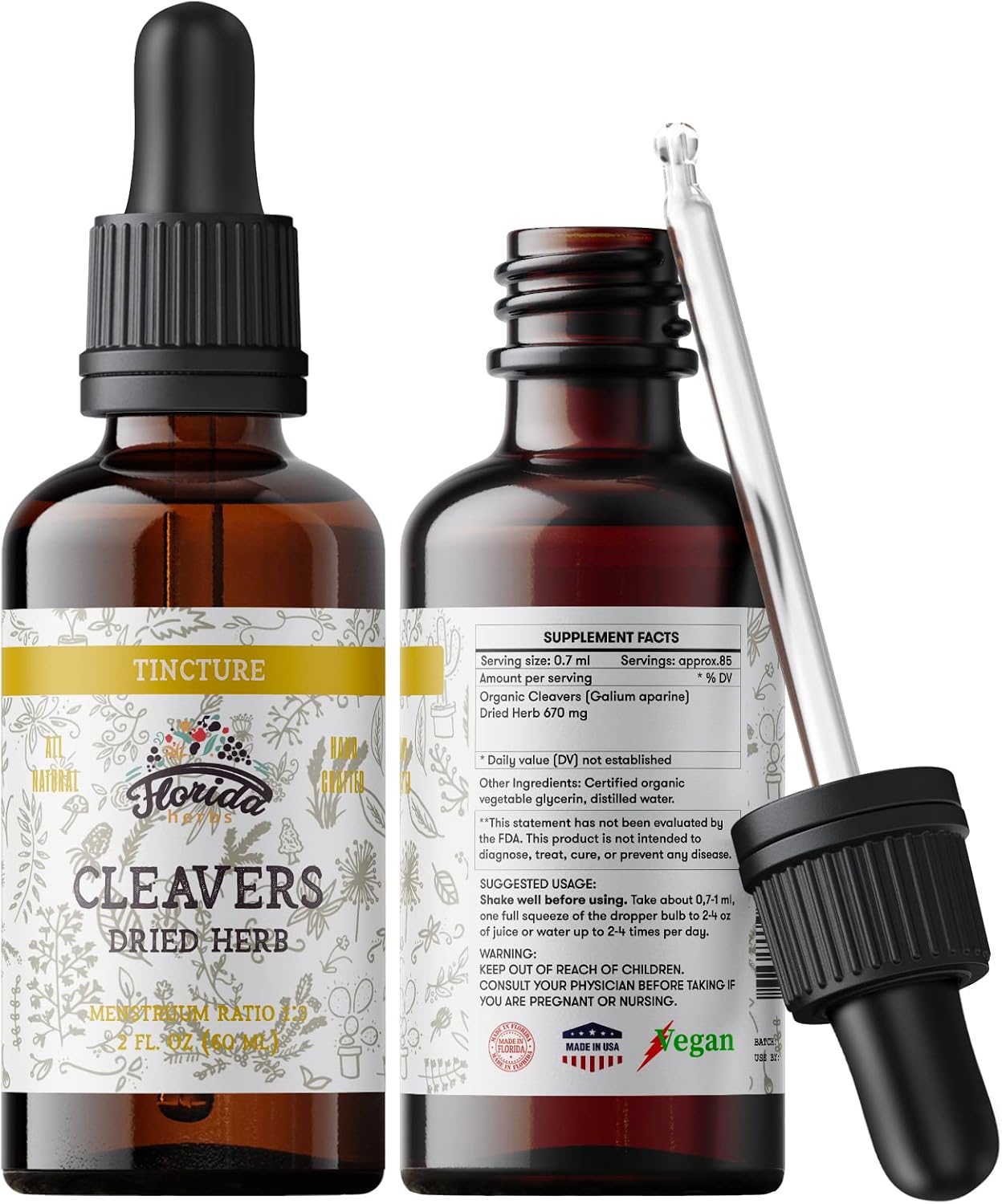 FLORIDA HERBS Organic Cleavers Tincture (Galium aparine) – 2 fl oz - görsel 1