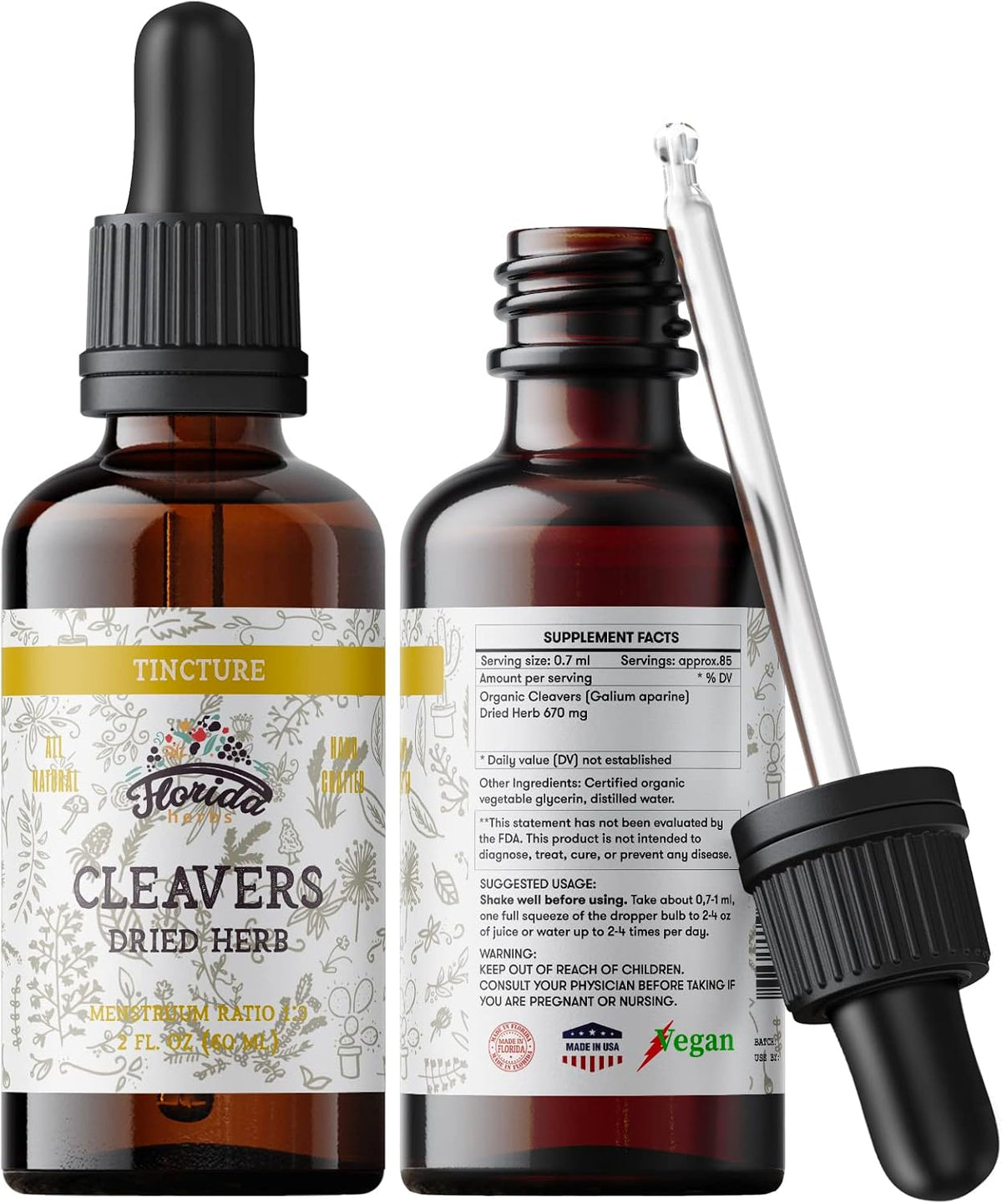 FLORIDA HERBS Organic Cleavers Tincture (Galium aparine) – 2 fl oz - görsel 1