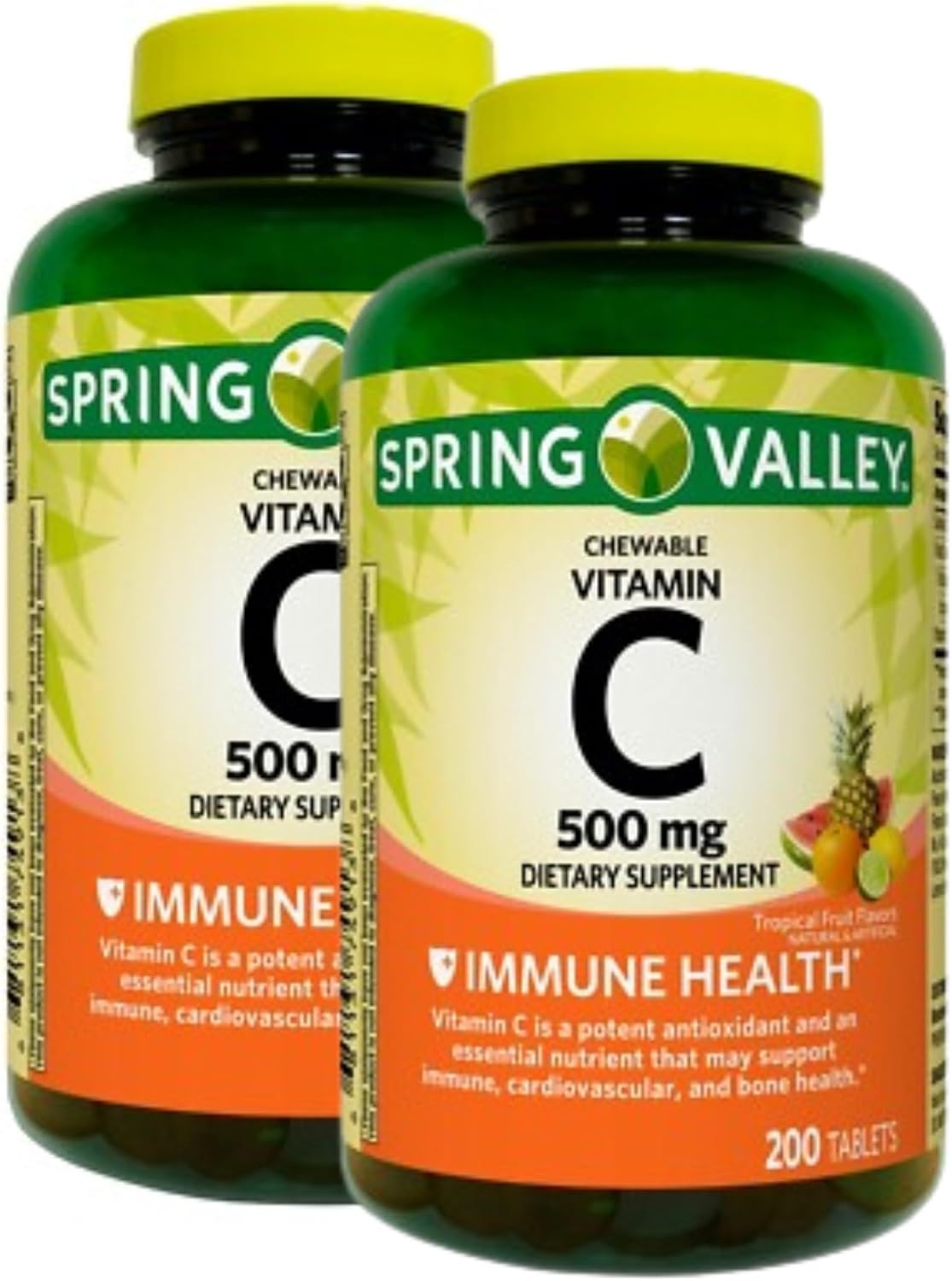 Vitamin C 500mg, Tropical Fruit Flavour 200 Tablets, Chewable Vitamin C, Food Supplement + 7 Day Tablet Organiser Included (Pack of 2) - görsel 1