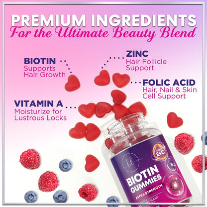 Hello Lovely Hair Vitamins Gummies – Biotin 5000 mcg with Vitamins E and C for Hair, Skin and Nails – 60 Gummies